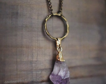 Amethyst Citrine Stone Necklaces - Raw Healing Crystal Chunks Rough Cut Reiki Chakra Boho Bohemian Hippie Tumblr Chokers Jewelry