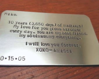 Personalized Aluminum wallet insert-Personalized wallet insert-Husband gift-Man's gift-Anniversary gift-Father's day present-gift for Dad