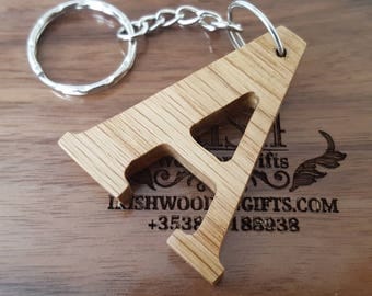 Personalised Wooden Letter Keyring, Wooden Letter Keyring, Engraved Letter Keyring, Walnut Keyring, Oak Keyring, Letter Keyring