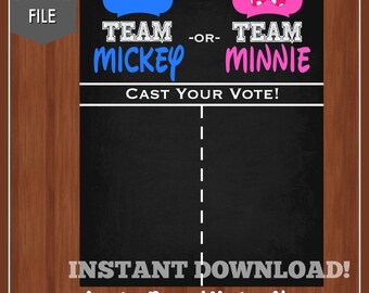Gender Reveal Voting Chart - Instant Download - Team Mickey or Team Minnie - Mickey Mouse Gender Reveal - Pink or Blue - 11x14 or 8x10