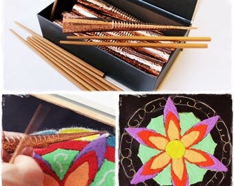 Chakpur Sand Mandala Tool. Chak Pur Sand Painting Art Kit. Rangoli Tools. Copper funnel. Glass fusing tool.