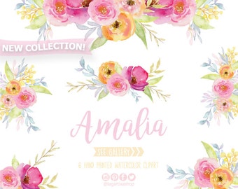 Watercolor Floral clipart, PNG, wedding bouquet, arrangement, bouquet, frames, digital paper, blue flowers, bridal shower, for blog banner