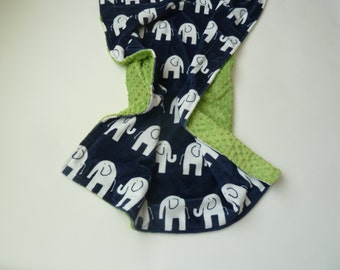 Personalized Minky Baby Blanket - Navy Elephant Minky Blanket - Baby Girl or Boy - Custom Made - You Choose Solid Minky Color - Double Minky
