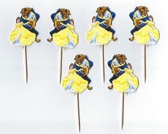 Beauty and the Beast, Princess Belle and the Beast cupcake topper, Princess cupcake picks Beauty & the Beast party Party Picks, Birthday