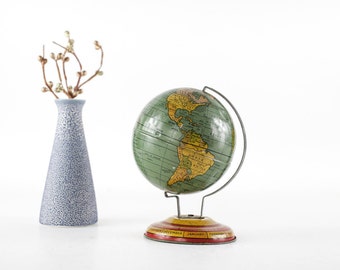 Vintage Chein World Globe, Child Tin Toy Globe, Small World Globe, Desk Globe, J. Chein Company Tin Toy, World Map, Antique Globe, Chein Tin