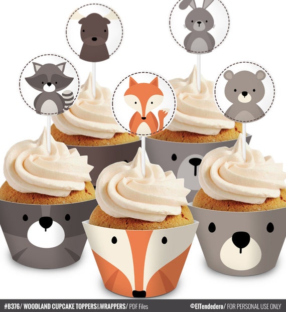 Woodland cupcake toppers and wrappers Cute circles by eltendedero