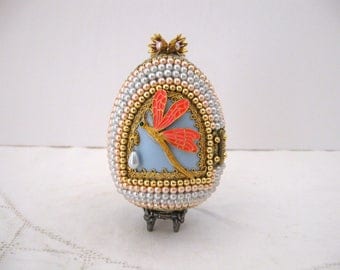 Vintage Faberge-Style Hand Decorated Goose Egg / Gift Home Decor For Cat Lover