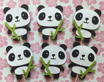 Panda & Bamboo Cupcake Toppers Set of 12 – Black and White – Panda Party - Panda Baby Shower