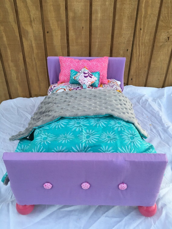 Upholstered Doll Bed with Bedding Set for American Girl Doll