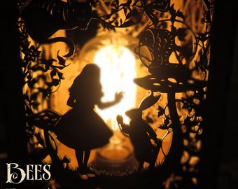 Alice in Wonderland Laser Cut Oak Lamp - Steampunk