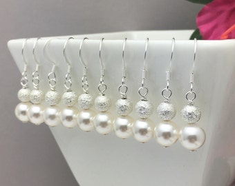 Bridesmaid Silver earrings • Wedding Earrings • Swarovski Pearls • Pearl Earrings • Silver dust earrings