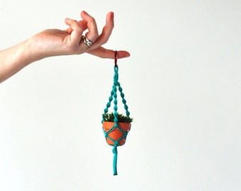Macrame plant hanger rearview mirror charm // Mini plant hanger // Air Plant hanger // Christmas tree decoration