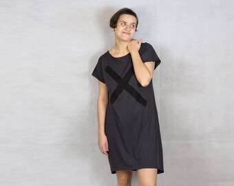 High Low Dress / Grey Dress / Summer Dress / Silk screen print / T shirt Dress / Women's clothing