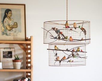 Copper Double Birdcage Pendant Light Chandelier