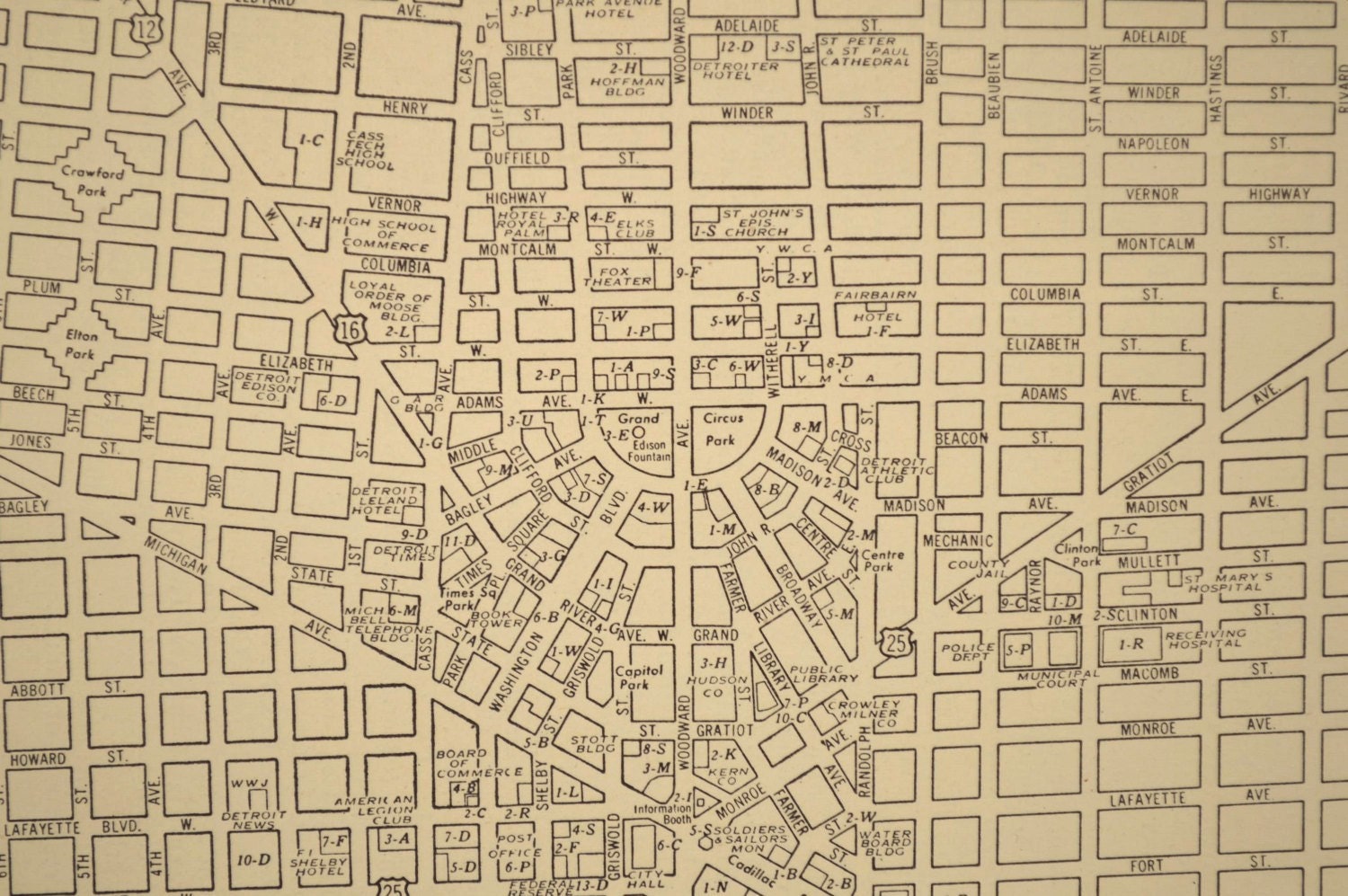 Detroit Map Detroit Street Map Vintage 1940s Original