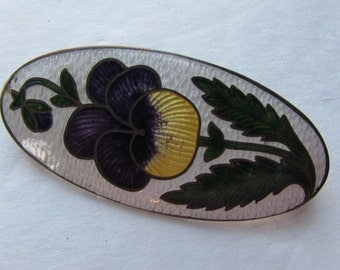 SALE! Enamel Brooch Purple Pansy Pin Yellow Pansy Brooch Vintage Jewelry Oval Shape Pin Early 20th Century Ladies Jewelry