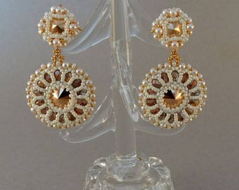 Stud Earrings//Golden//Cream//Geometry//Free Shipping