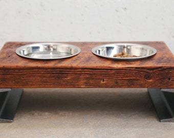 Dog Bowl Stand - Elevated Dog Bowl - Raised Pet Feeder - Rustic Dog Bowl - Industrial Dog Bowl - Raised Dog feeder Stand - Medium Dog Bowl