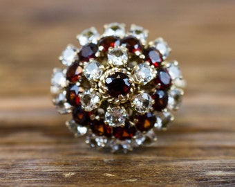 Vintage 14k Gold Garnet and Spinel Princess Ring / Thai Princess Ring