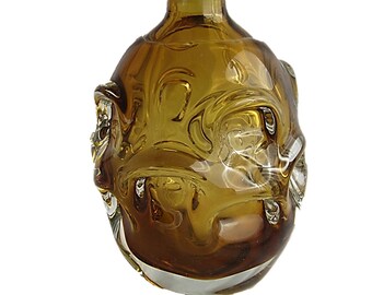 Vintage Amber Art Glass Decanter | Heavy Studio Art Chalet Yellow Glass Decanter | Hand Crafted Vintage Decanter/ Vintage Home Decor Gift
