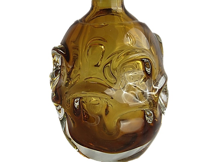 Vintage Amber Art Glass "Thumbprint" Decanter ASEDA GLASBRUK by Bo Bergstom - Made in Sweden Hand Crafted Vintage Decanter