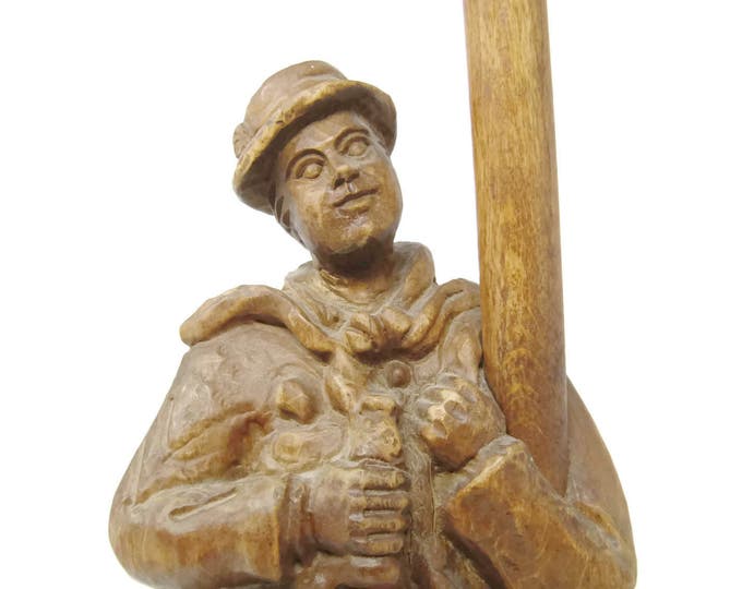Vintage German Hand Carved Wooden Drunk with Lamp Post | Folk Art Statue | Wood Carving Man Lamp Post | Primitive Wood Carved Statue Mom