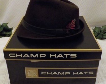 50s Champs Fedora Brown Wool Silk Finish Felt Hat size 7 1 / 4