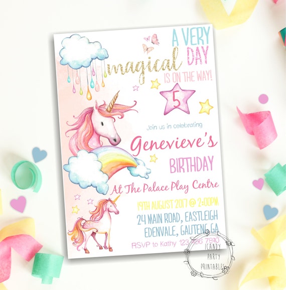 Unicorn Rainbow Invitation Unicorn Invitations Unicorn