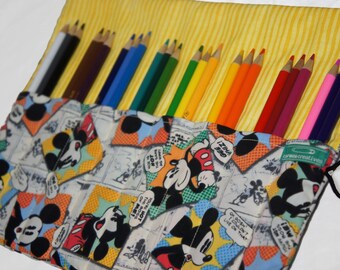 Mickey Mouse Pencil Case, Roll Up Pencil Case for 24 Pencils, Classic Mickey Mouse