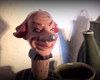 Vintage Schnapsnase 1930's porcelain Creepy Clown head liquor Bottle Pourer barware