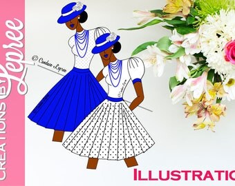 Illustration Only: Sassy Hat Lady (Polka Dot) Fashion Character Illustration