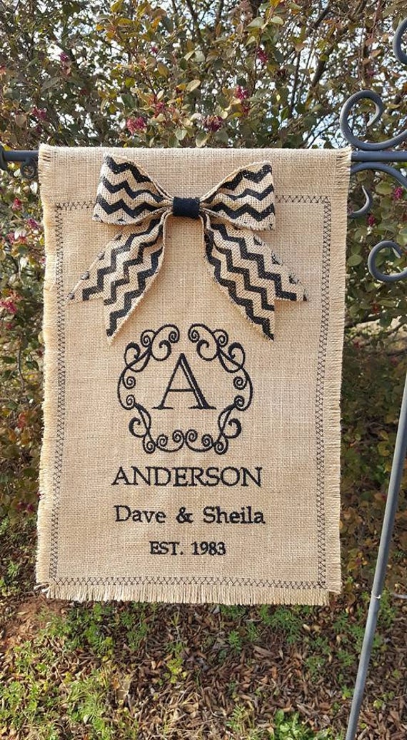 Garden Flag With Bow Monogrammed Burlap Personalized