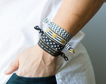 Black and White Hair Ties , Heart Hair Ties, Tuxedo Hair Ties, Hair Band Bracelet, Black Hair Ties