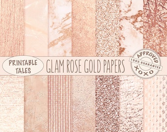 Rose Gold digital papers, Metallic Page, Glam watercolor download, Raffia texture, Glitter Background, Marble planner paper, Shiny Foil RG01