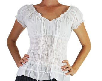 SS PEASANT BLOUSE - Pirate Renaissance Festival Costume Chemise Gypsy Top Pirate Steampunk Shirt Corset Top Vivid - White