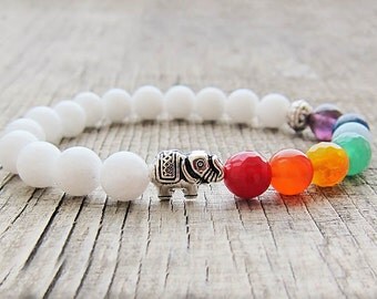 White elephant gift for girls Seven chakra bracelet 7 chakra bracelet Elephant bracelet Animal jewellery Healing bracelet lgbt gift bracelet