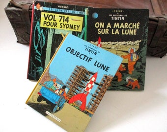 Tintin Books, Vintage Tintin, French Editions, Hergé Les Aventures De Tintin, Vol 714 Pour Sydney, On a Marché Sur La Lune, Objectif Lune