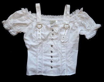 Vintage White Blouse Top Short Sleeve Dirndl Size 44