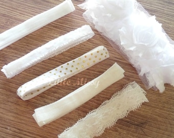 DIY Headband Kit, White Headband Kit, Shabby Chiffon Flowers, Wholesale Supplies, Hair Bow Kit, Baby Shower Gift, Make Your Own Headbands