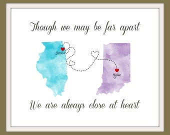 Best Friend Long Distance Present, Going Away Gift for BFF, Sister Gift, Birthday Gift for Grandma, Two-State Personalized Map - 70677