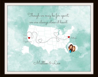 Birthday Gift for Grandma, Gift for Grandparents, Long Distance Map Print, Mothers Day Gift, Best Friend Long Distance Present - 49477B