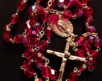 Red crystal rosary | Etsy