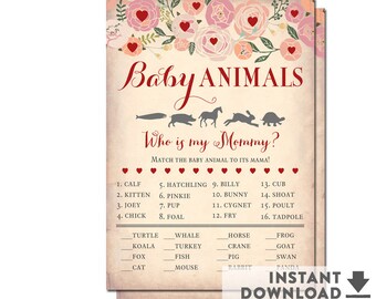 Baby Shower Animal Matching Game Printable Sweetheart Heart Valentine Baby Shower Games Printable (INSTANT DOWNLOAD) No.805BABY