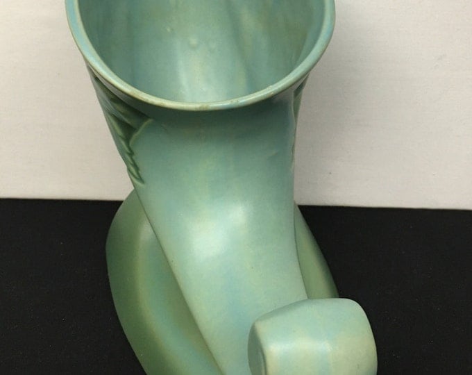 Storewide 25% Off SALE Antique Cornucopia Roseville Pottery 722 Decorative Vase Featuring Leaf Stem Open Design Accents