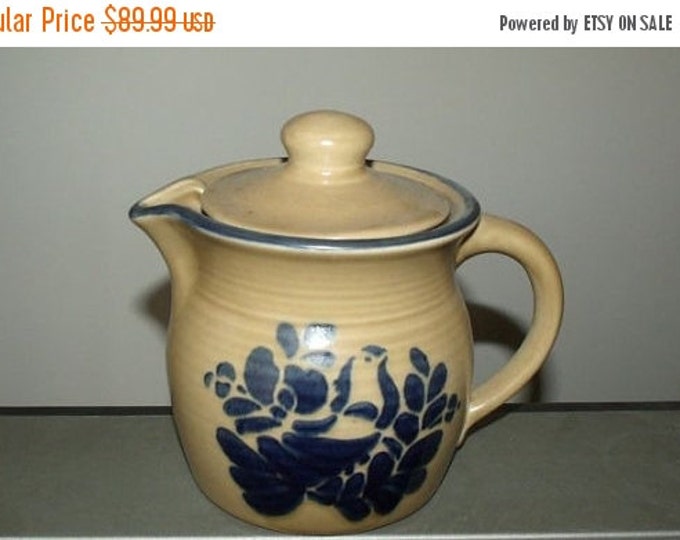 Storewide 25% Off SALE Antique Pfaltzgraff Pottery 40oz Tea Pot Featuring a Highly Collectable Yellow Tone Base & Lovely Blue Stenciled Flor