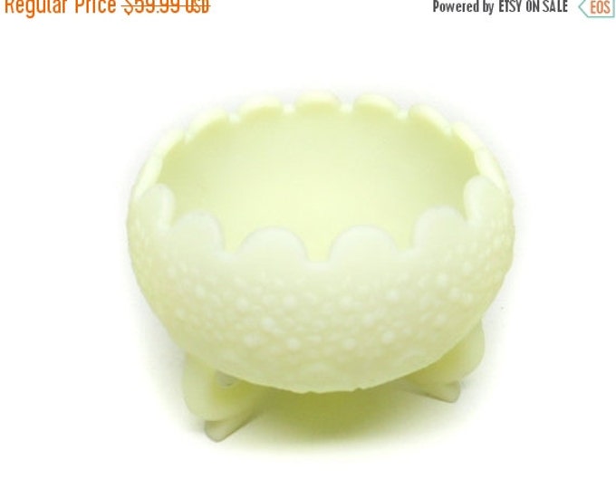 Storewide 25% Off SALE Vintage Fenton Yellow Custard Art Glass Footed Bowl Featuring Raised Textured Bubble Design