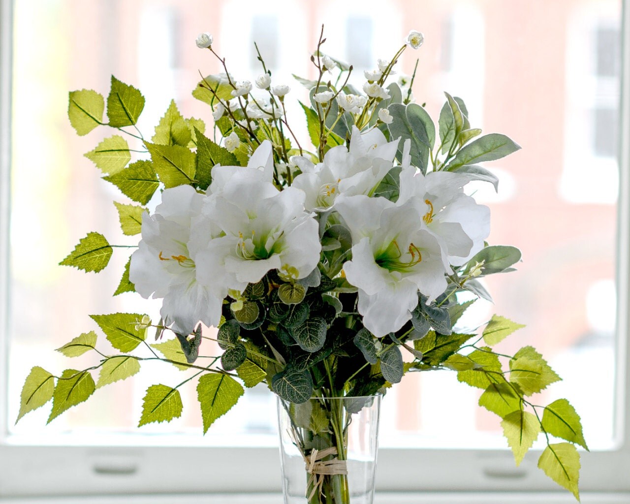 Artificial White Amaryllis Flowers & Spring Blossom