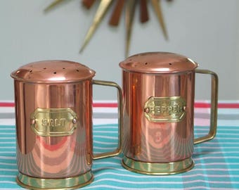 Vintage Oversized Solid Copper Salt and Pepper Shakers