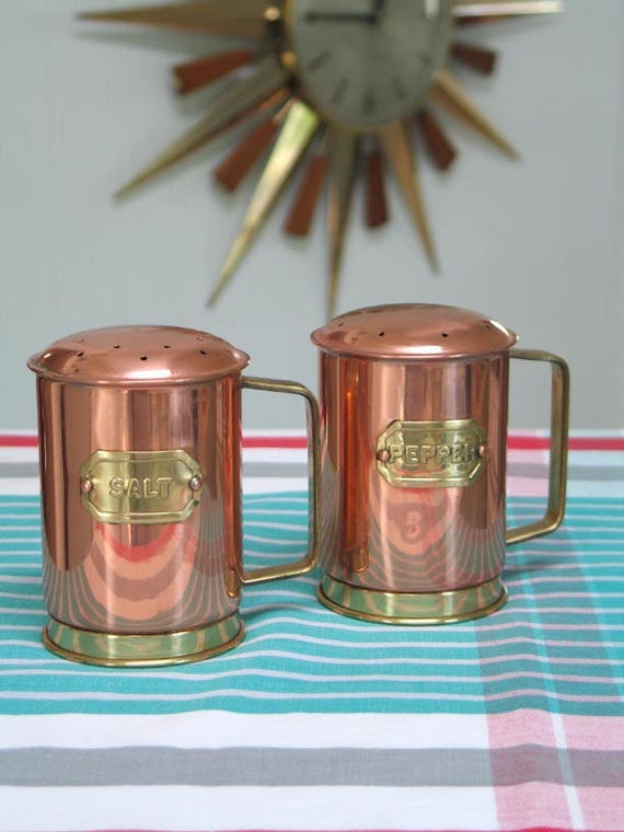 Vintage Oversized Solid Copper Salt and Pepper Shakers