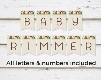 Printable Woodland Baby Shower Banner, Burlap Baby Animals, Customizable DIY Banner, All Letters and Numbers, Digital, Download, MB200
